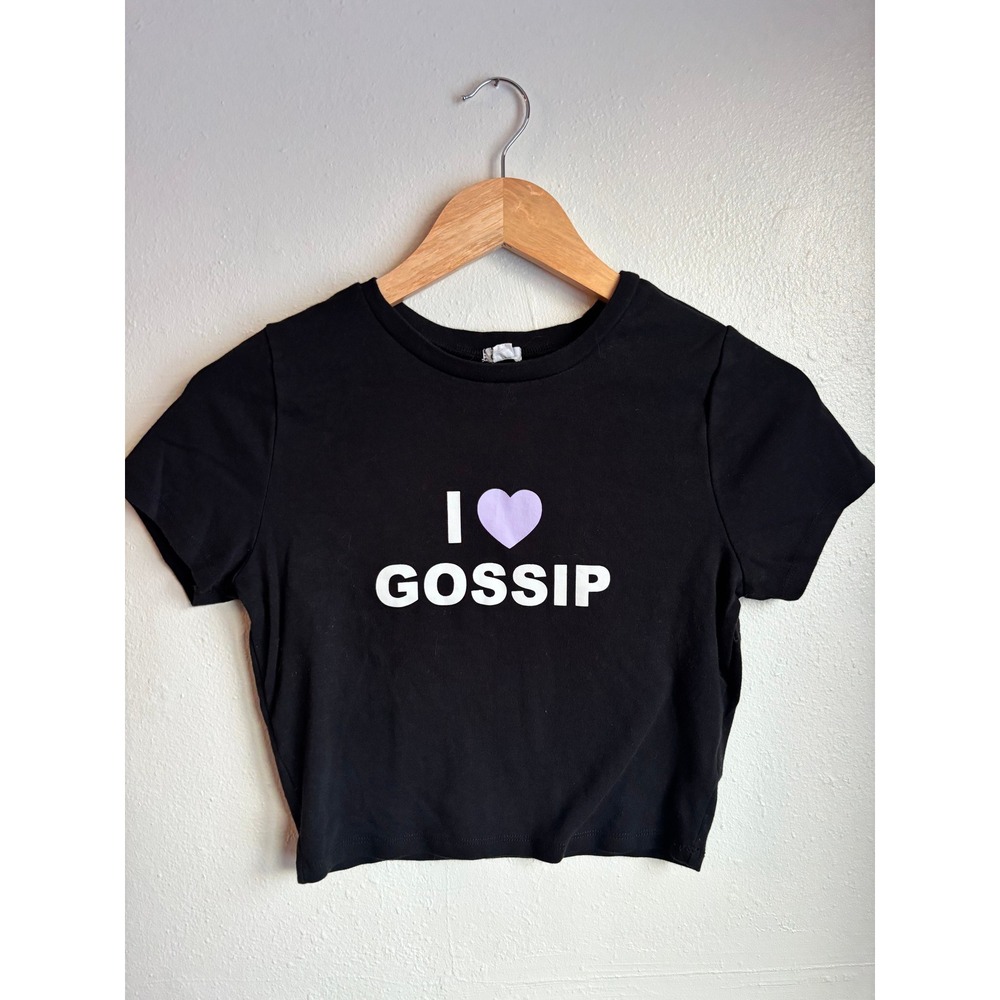 Garage Black Cropped‎ T Shirt I Love Gossip Graphic Tee Women's Large